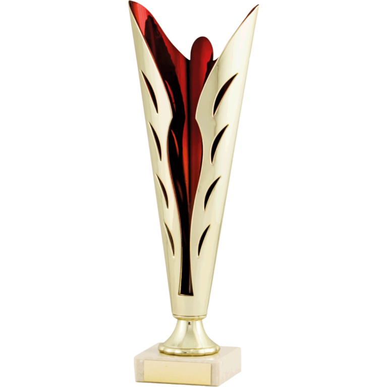 Abstract All Activity with Bright Gold Top with Red Trim and Column on Marble Base in 5 sizes