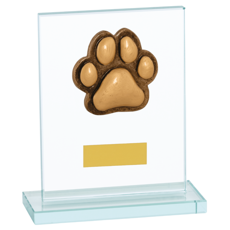 Glass Plaque with Paw Dog Trim in 2 sizes