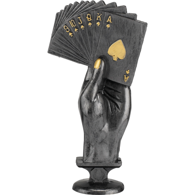 Poker Hand Top in Antique Silver Finish with Gold Trim