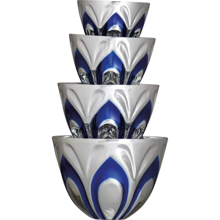 Bright Silver with Blue Trim Metal 3/4 Bowl 4 sizes