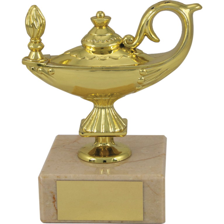 Lamp of Knowledge in Bright Gold on Marble Base 1 size