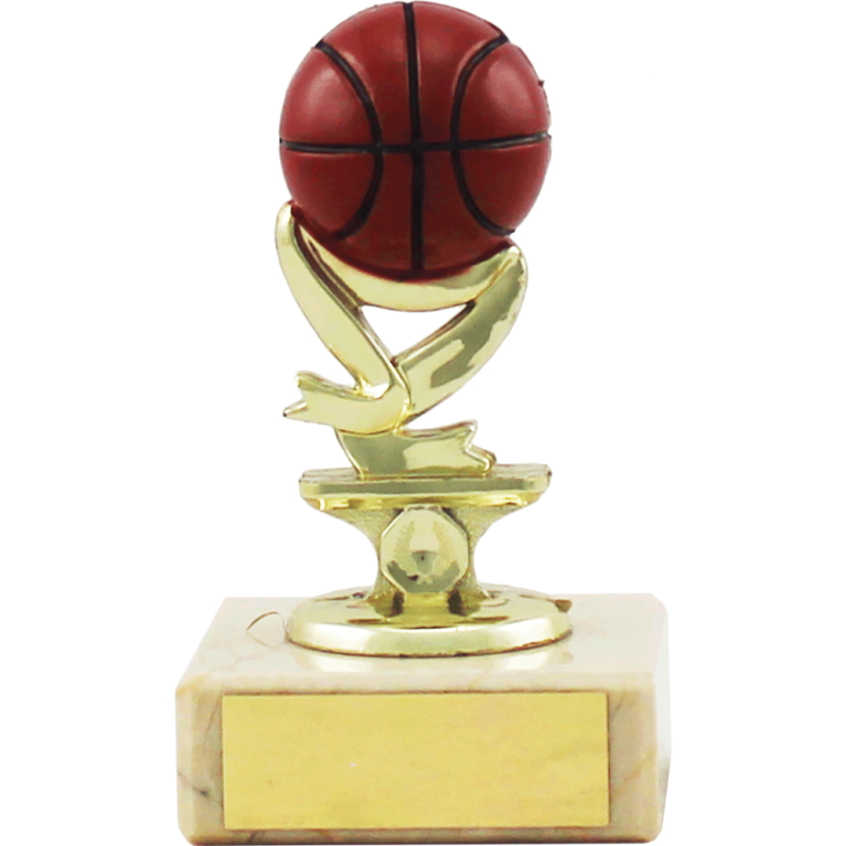 Basketball on Bright Gold Riser with Marble Base 2 sizes