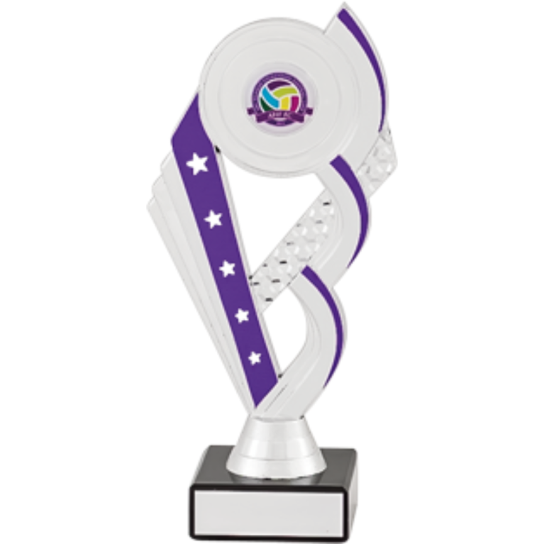 All Activity with Bright Silver Top with 1" Centre and Purple Trim on Marble Base in 5 sizes